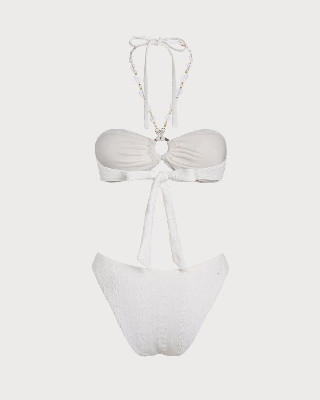 Morgan and Brooke | Halter Jacquard Bandeau Bikini Set, White