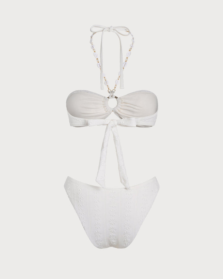 Morgan and Brooke | Halter Jacquard Bandeau Bikini Set, White