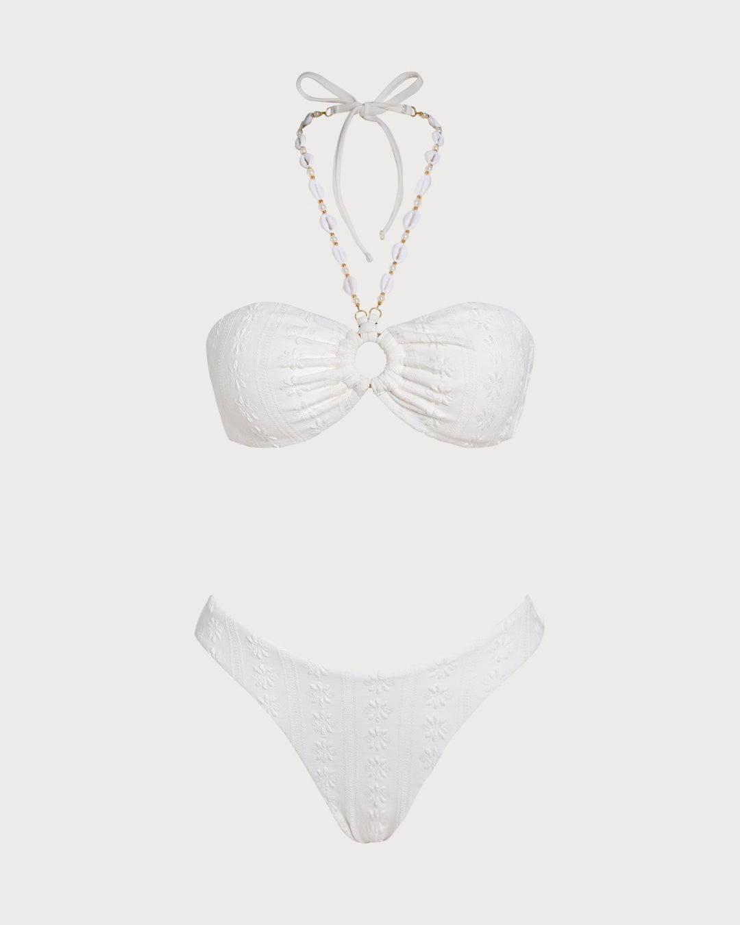 Morgan and Brooke | Halter Jacquard Bandeau Bikini Set, White