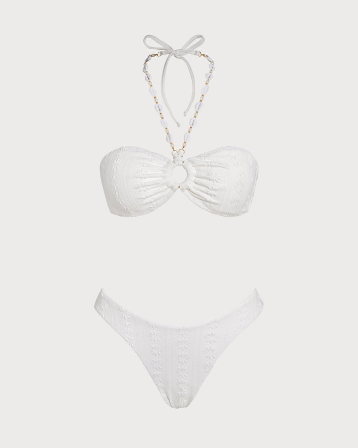 Morgan and Brooke | Halter Jacquard Bandeau Bikini Set, White