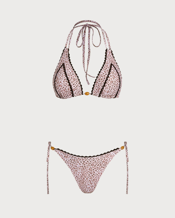 Morgan and Brooke | Halter Bikini Set, Women's, Polyester, Regular Fit, Leopard Print