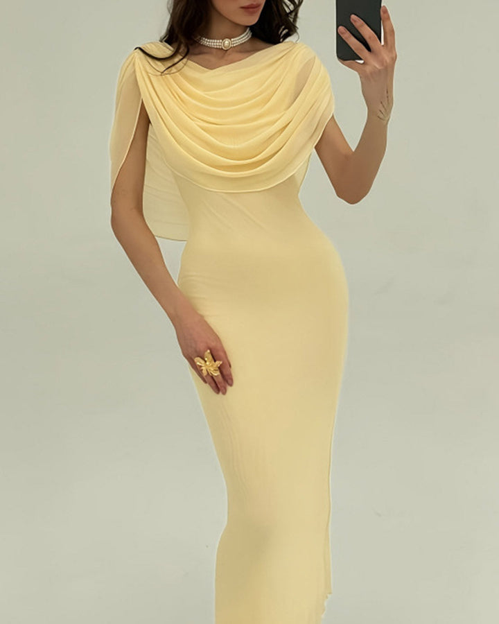 Morgan and Brooke | Sleeveless Maxi Dress for Women in Yellow with Cowl Neck