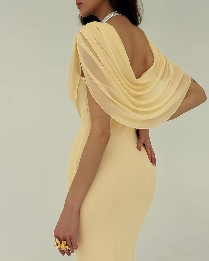 Morgan and Brooke | Sleeveless Maxi Dress for Women in Yellow with Cowl Neck