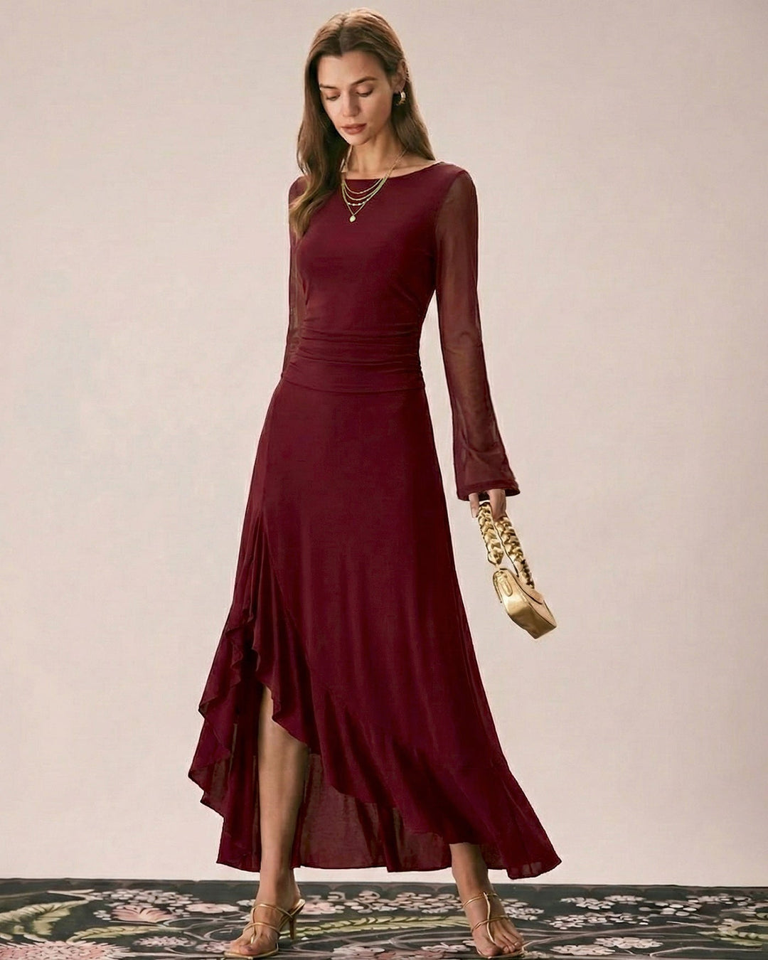 Morgan and Brooke | Boat Neck Maxi Dress for Women in Red