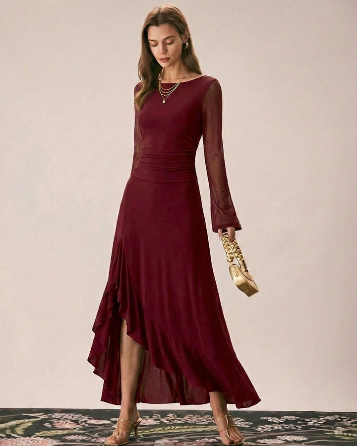 Morgan and Brooke | Boat Neck Maxi Dress for Women in Red