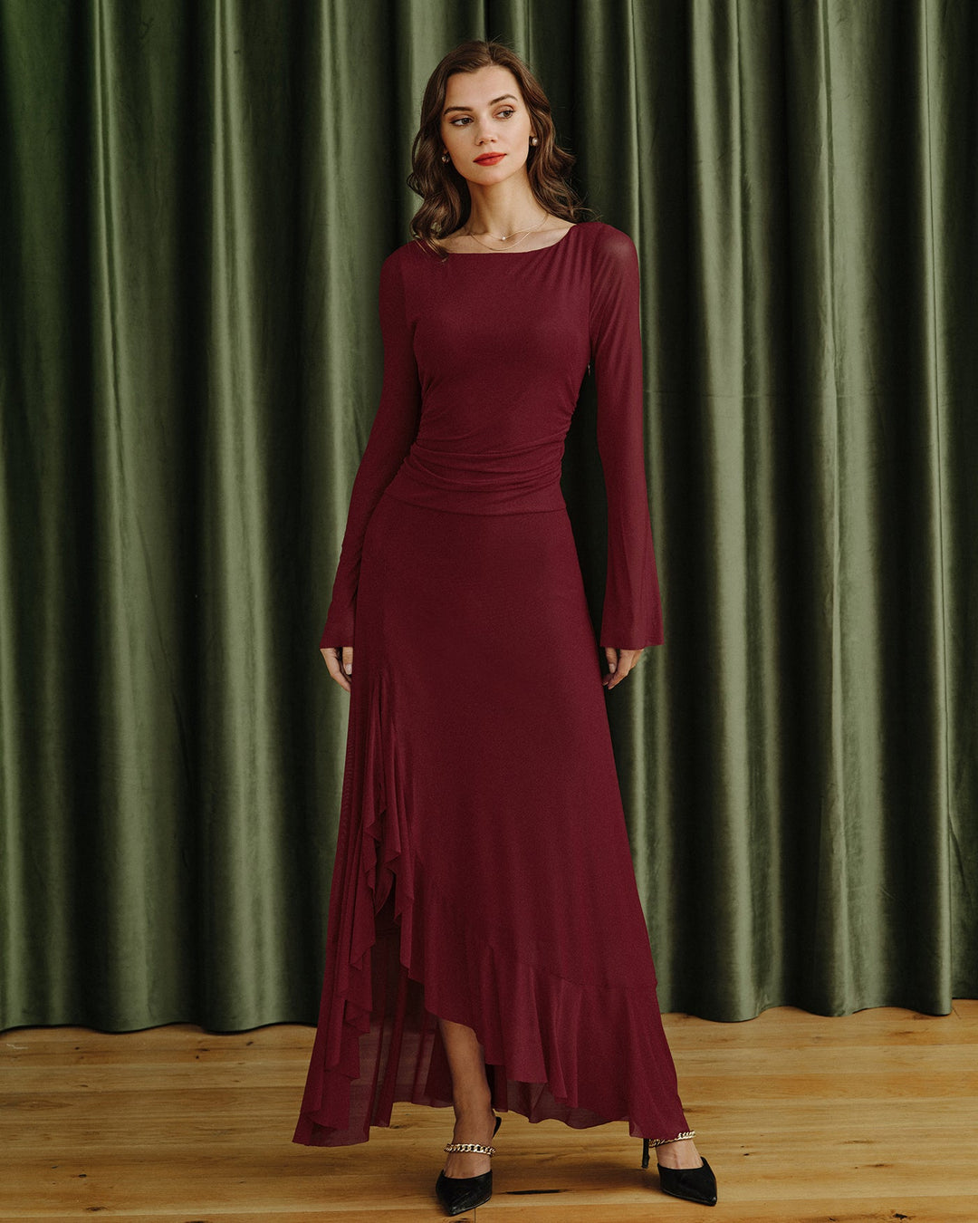 Morgan and Brooke | Boat Neck Maxi Dress for Women in Red