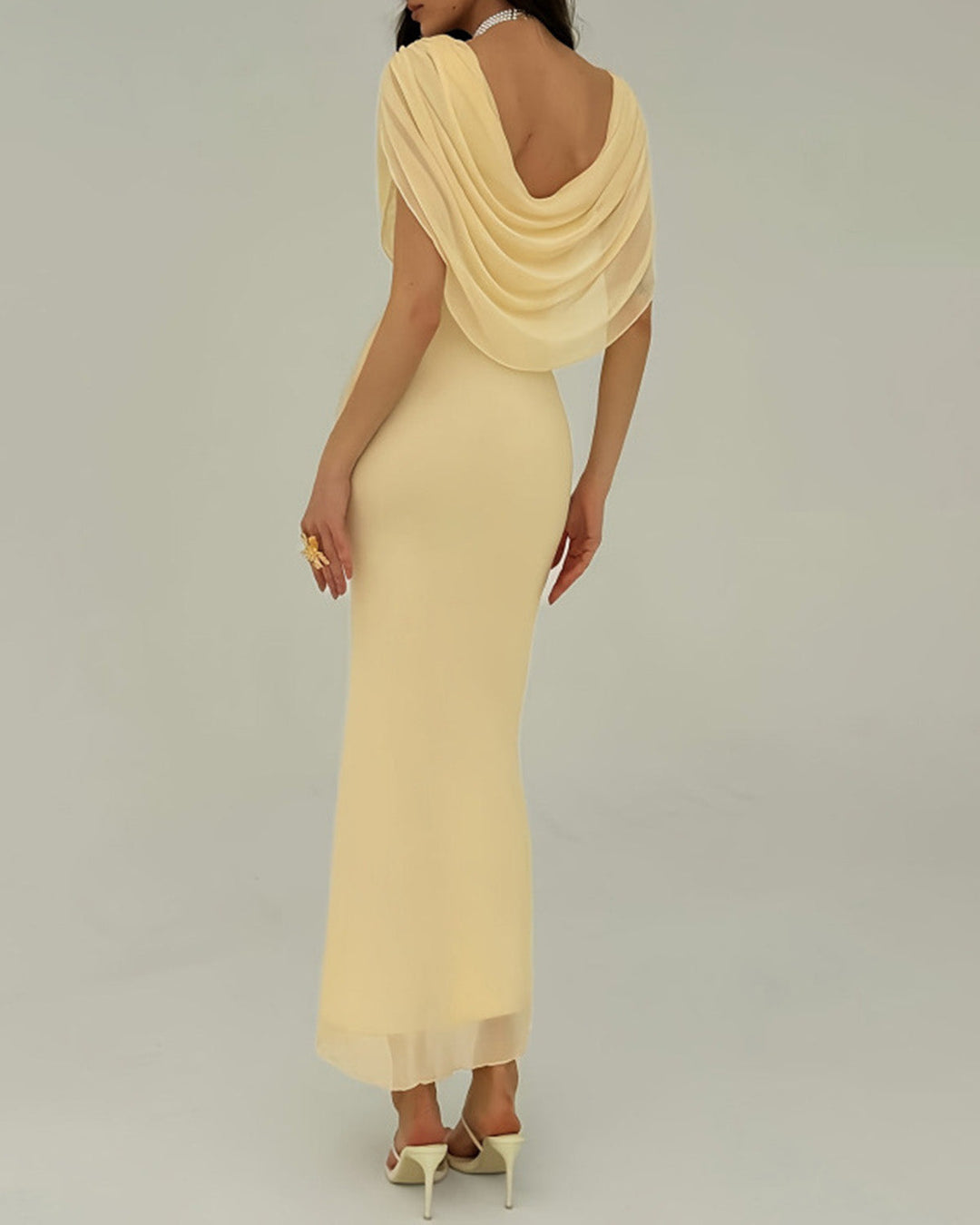 Morgan and Brooke | Sleeveless Maxi Dress for Women in Yellow with Cowl Neck