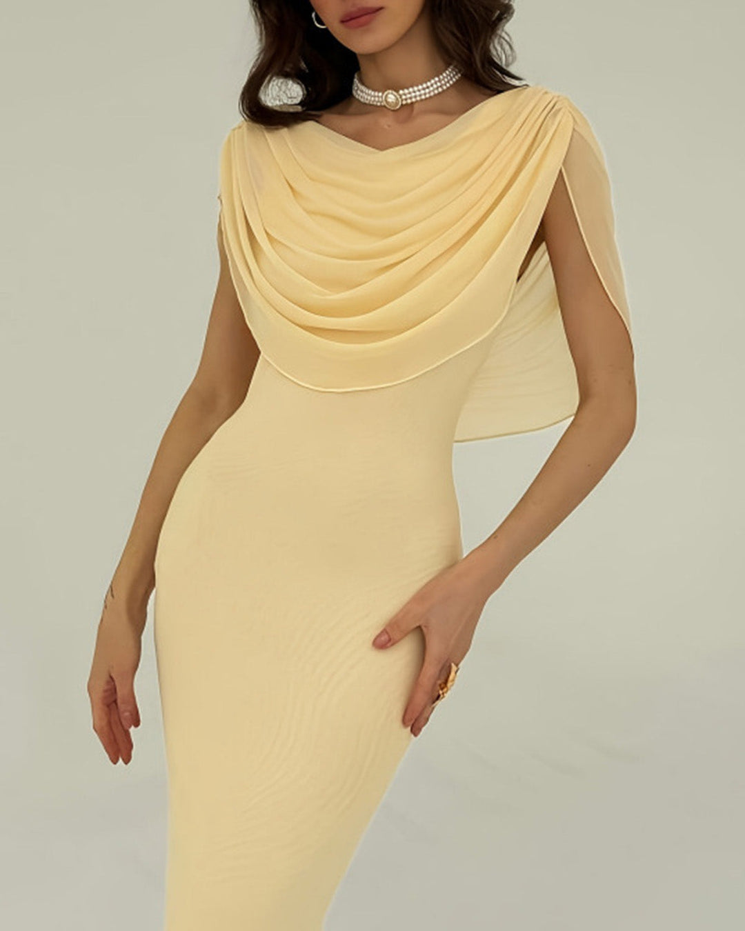Morgan and Brooke | Sleeveless Maxi Dress for Women in Yellow with Cowl Neck