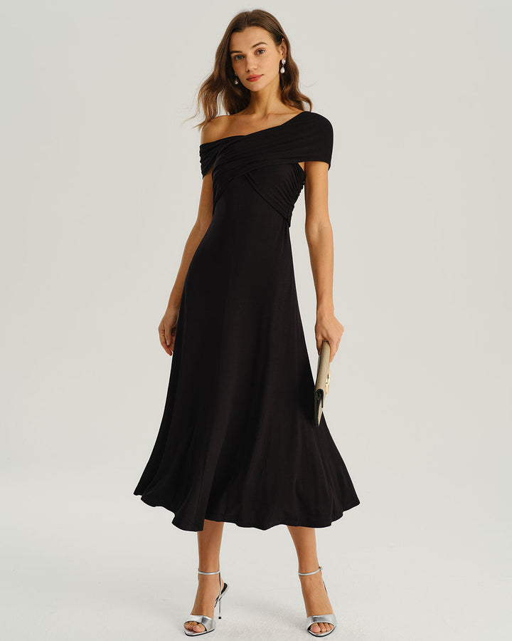 Morgan and Brooke | One Shoulder A-Line Midi Dress, Black