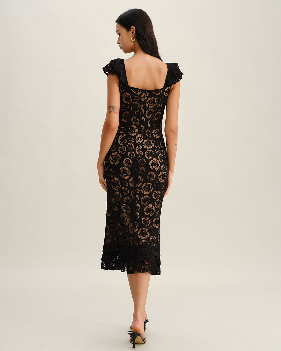 Morgan and Brooke | Textured Ruffle Mermaid Midi Dress, Black