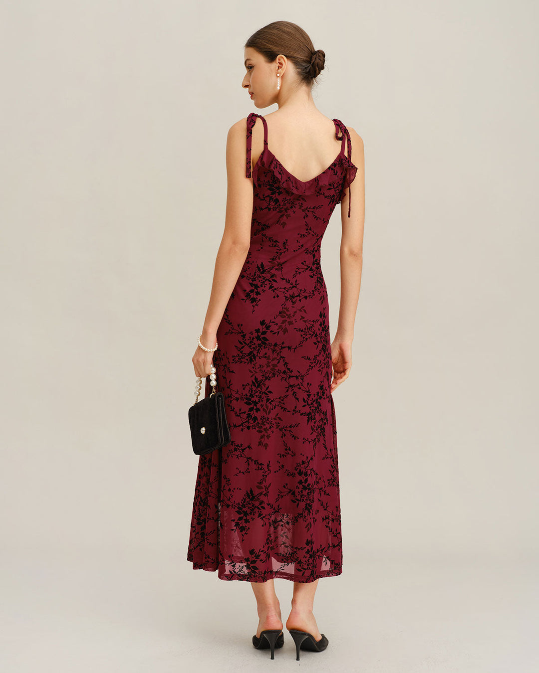 Morgan and Brooke | Floral Ruffle Slip Midi Dress, Women's, Red