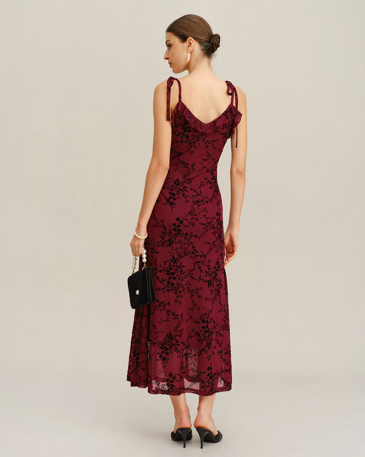 Morgan and Brooke | Floral Ruffle Slip Midi Dress, Women's, Red