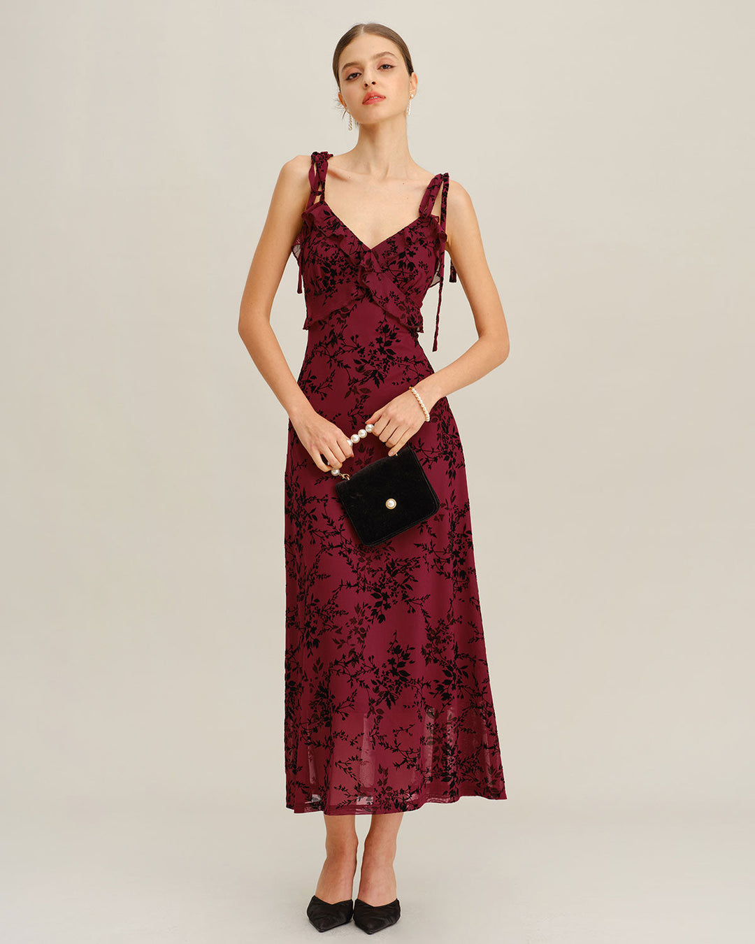 Morgan and Brooke | Floral Ruffle Slip Midi Dress, Women's, Red