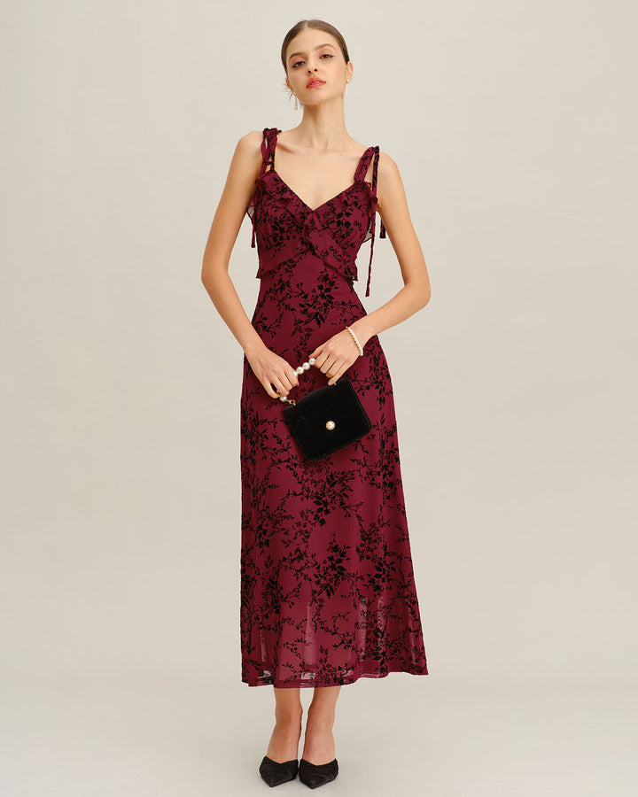 Morgan and Brooke | Floral Ruffle Slip Midi Dress, Women's, Red