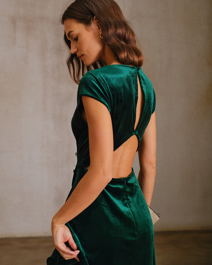 Morgan and Brooke | Velour A-Line Midi Dress for Women in Green