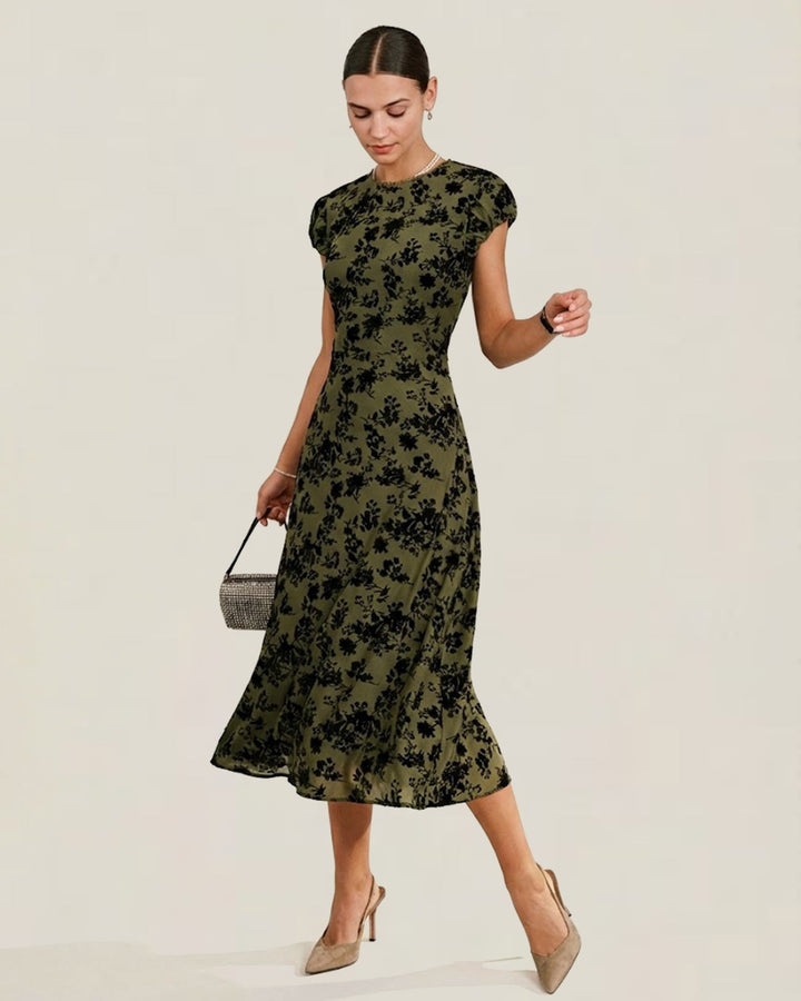 Morgan and Brooke | Floral A-Line Midi Dress for Women in Green