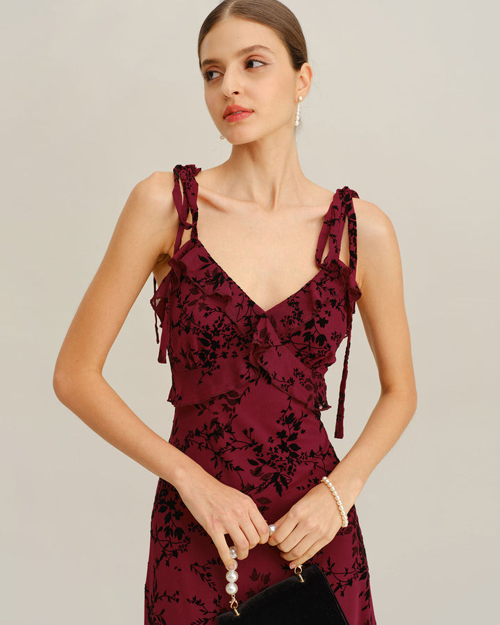 Morgan and Brooke | Floral Ruffle Slip Midi Dress, Women's, Red