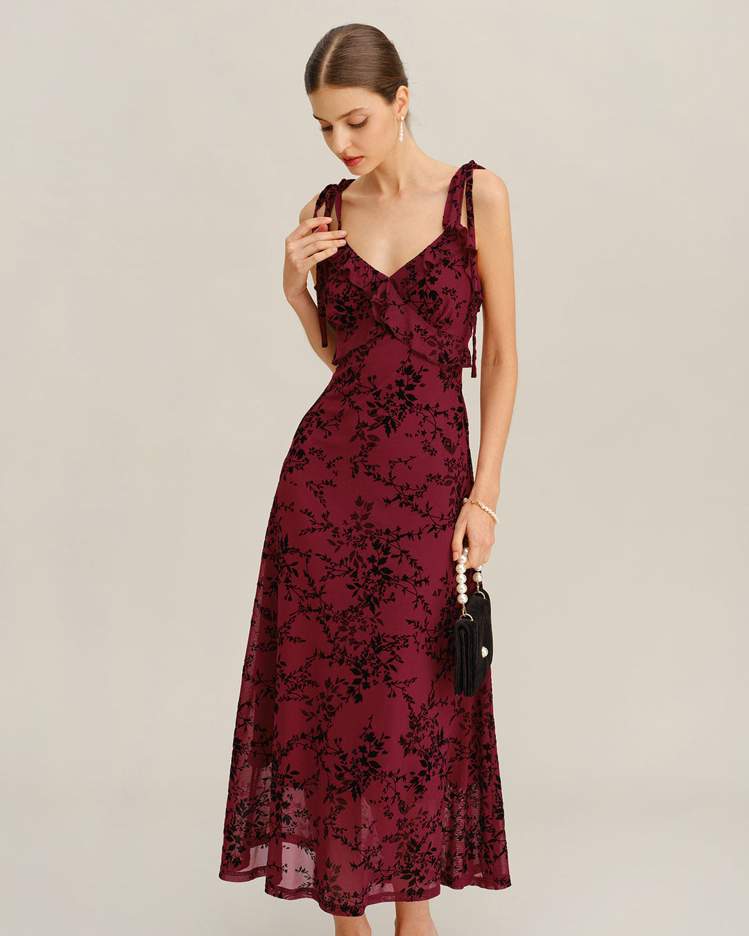 Morgan and Brooke | Floral Ruffle Slip Midi Dress, Women's, Red