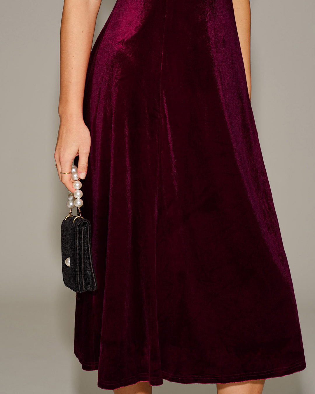 Morgan and Brooke | Velour Sweetheart Neck Midi Dress in Red