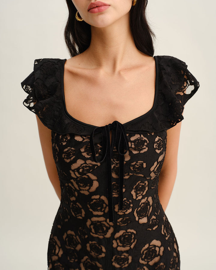 Morgan and Brooke | Textured Ruffle Mermaid Midi Dress, Black