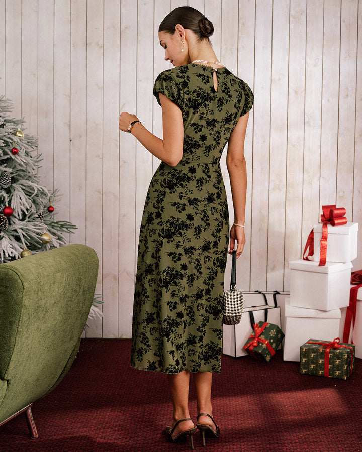 Morgan and Brooke | Floral A-Line Midi Dress for Women in Green