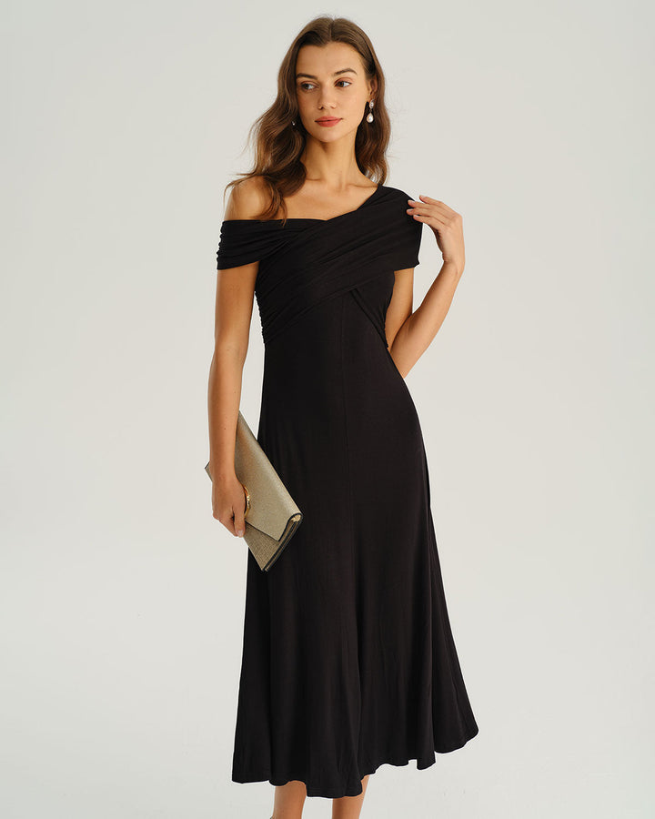 Morgan and Brooke | One Shoulder A-Line Midi Dress, Black