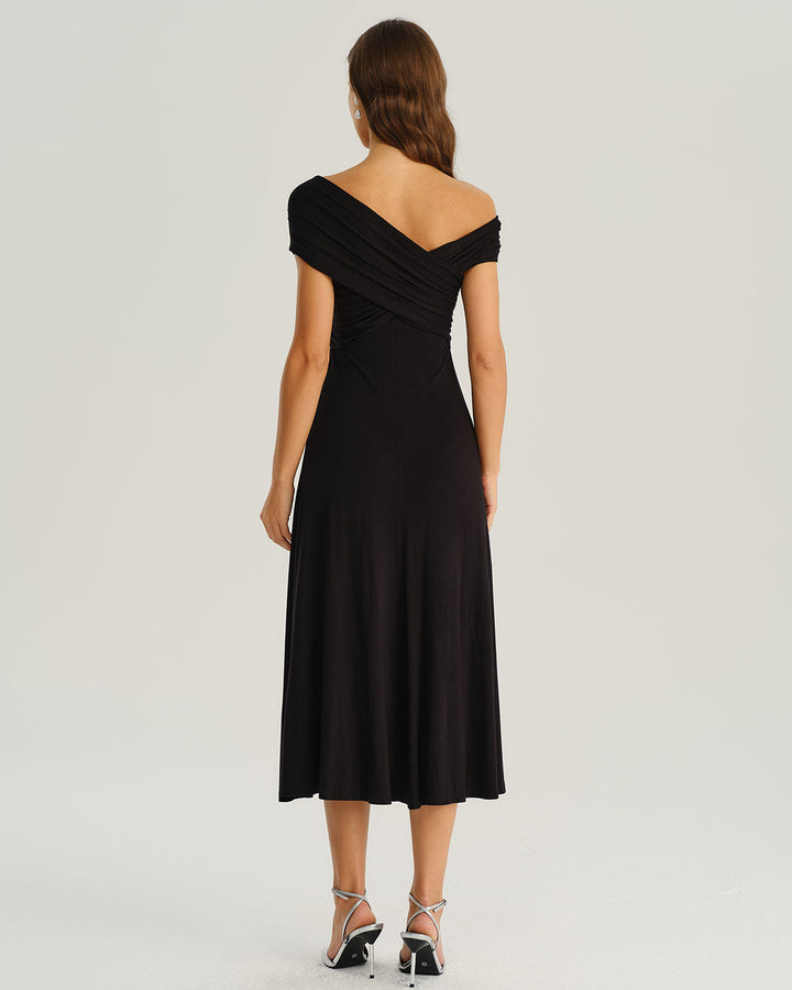 Morgan and Brooke | One Shoulder A-Line Midi Dress, Black