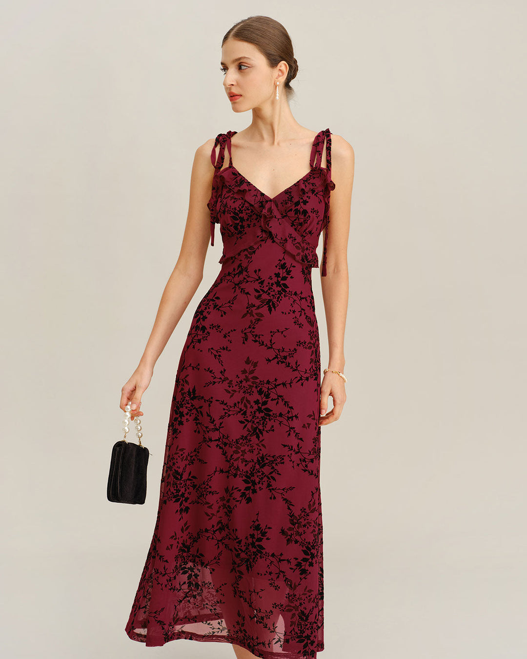 Morgan and Brooke | Floral Ruffle Slip Midi Dress, Women's, Red