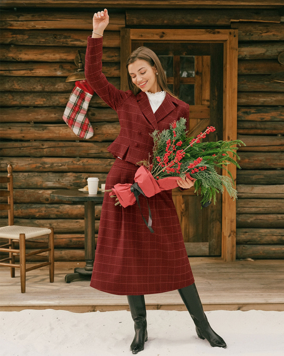 Morgan and Brooke | Red Plaid A-Line Midi Skirt