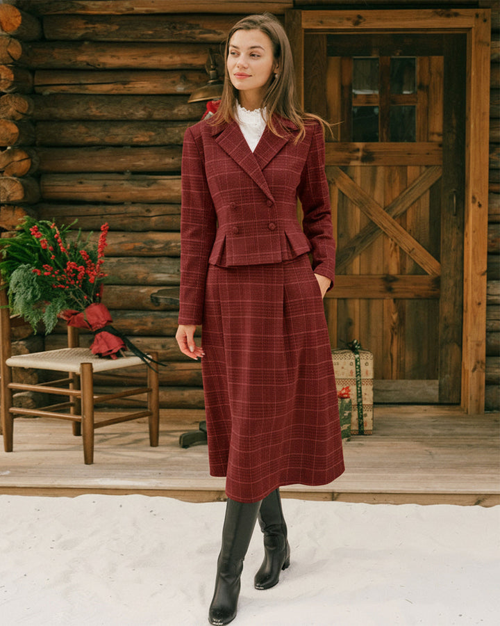 Morgan and Brooke | Red Plaid A-Line Midi Skirt
