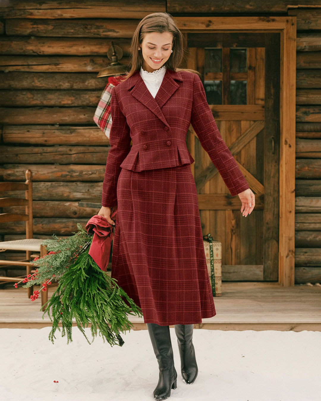Morgan and Brooke | Red Plaid A-Line Midi Skirt