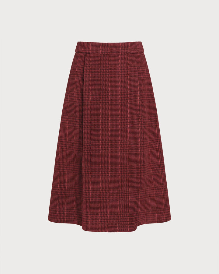 Morgan and Brooke | Red Plaid A-Line Midi Skirt