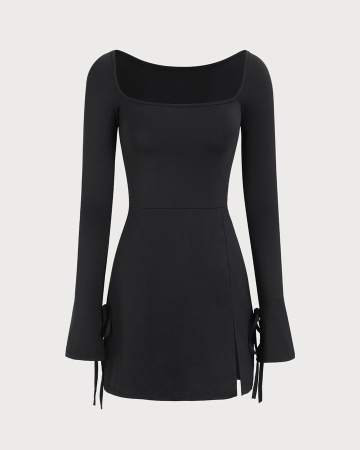 Morgan and Brooke | Black Square Neck Long Sleeve Mini Dress