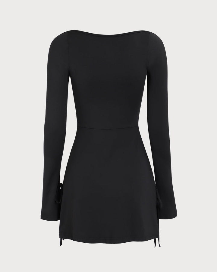 Morgan and Brooke | Black Square Neck Long Sleeve Mini Dress