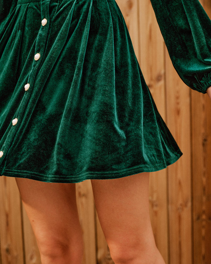 Morgan and Brooke | Velour Lantern Sleeve Mini Dress for Women in Green