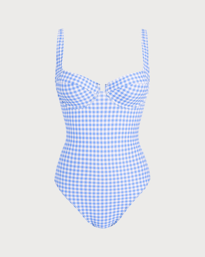 Morgan and Brooke | Underwire One Piece Swimsuit for Women in Blue Plaid