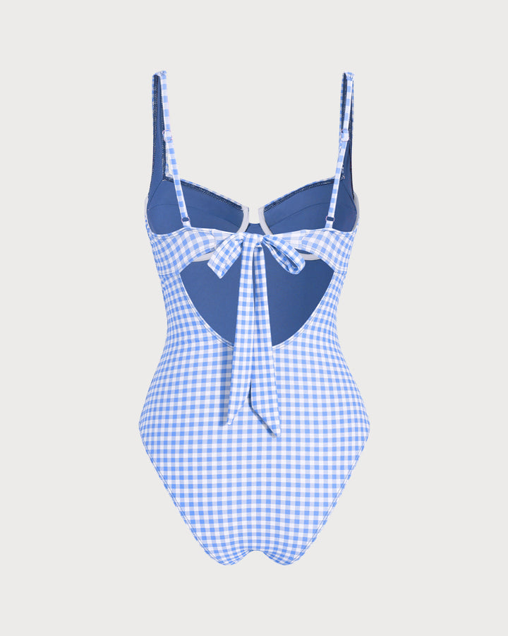 Morgan and Brooke | Underwire One Piece Swimsuit for Women in Blue Plaid