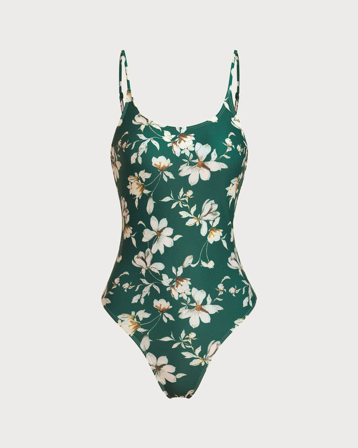 Morgan and Brooke | Backless One Piece Swimwear for Women in Green Floral Print