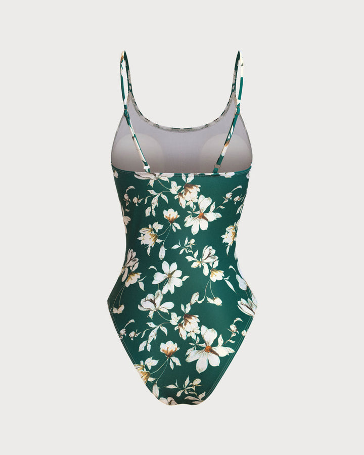 Morgan and Brooke | Backless One Piece Swimwear for Women in Green Floral Print