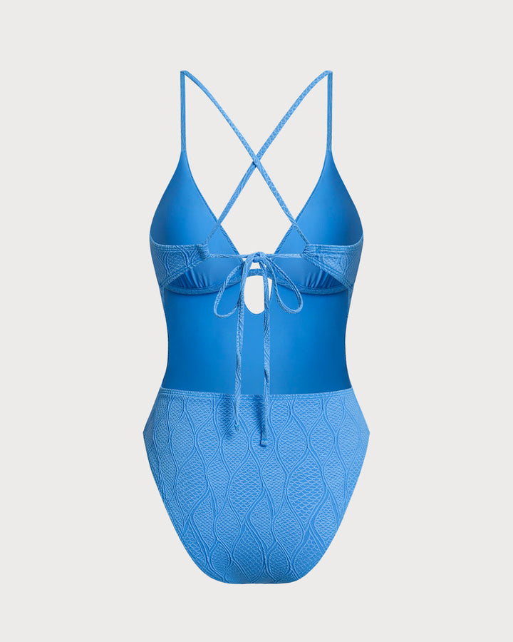 Morgan and Brooke | Textured Blue Bralette One Piece Swimsuit