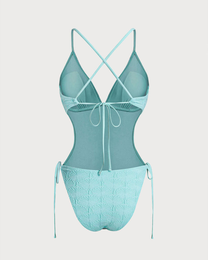 Morgan and Brooke | Textured Blue Bralette One Piece Swimwear