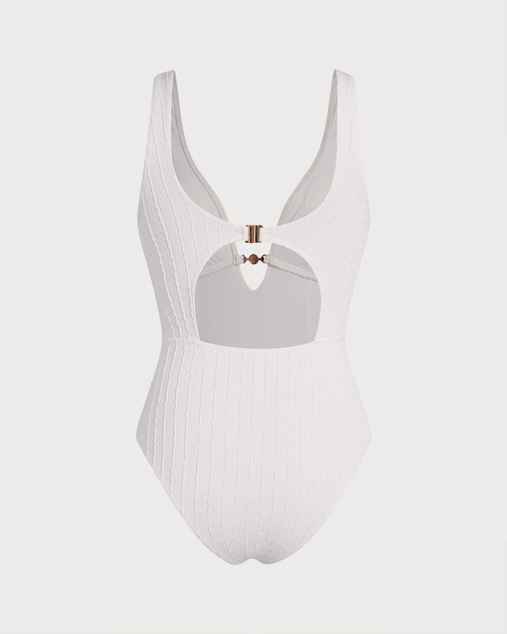 Morgan and Brooke | Textured Cut Out One-Piece Swimsuit for Women in White