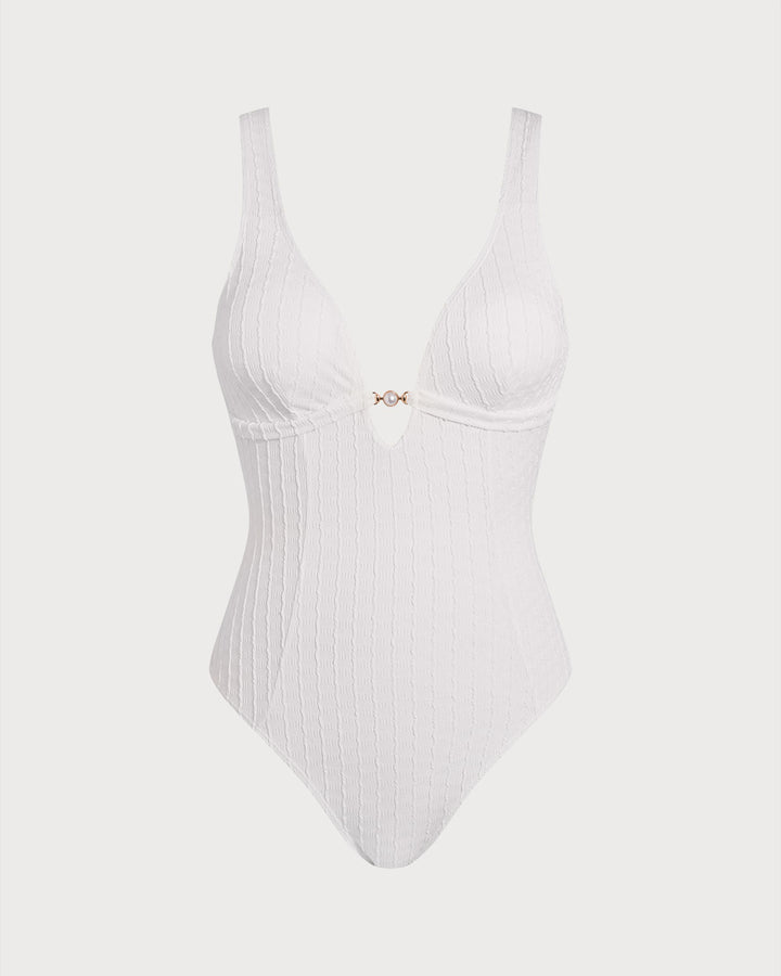 Morgan and Brooke | Textured Cut Out One-Piece Swimsuit for Women in White