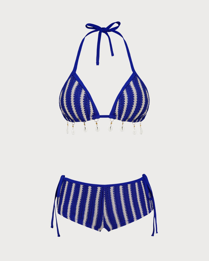 Morgan and Brooke | Halter Triangle Bikini Set for Women in Blue