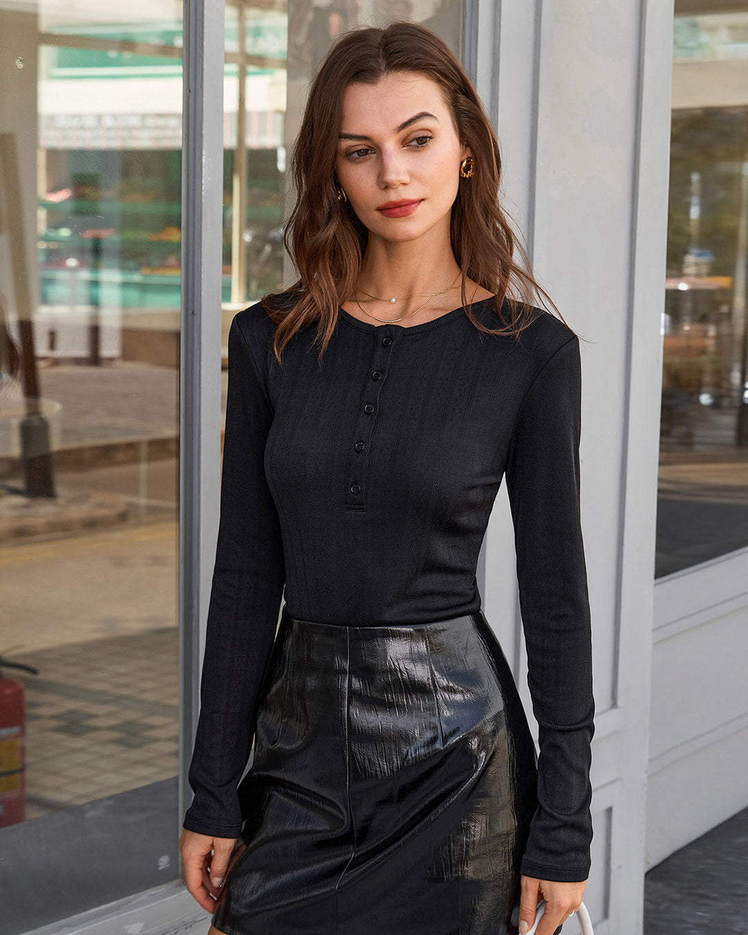 Morgan and Brooke | Black Slim Knit Office Tee