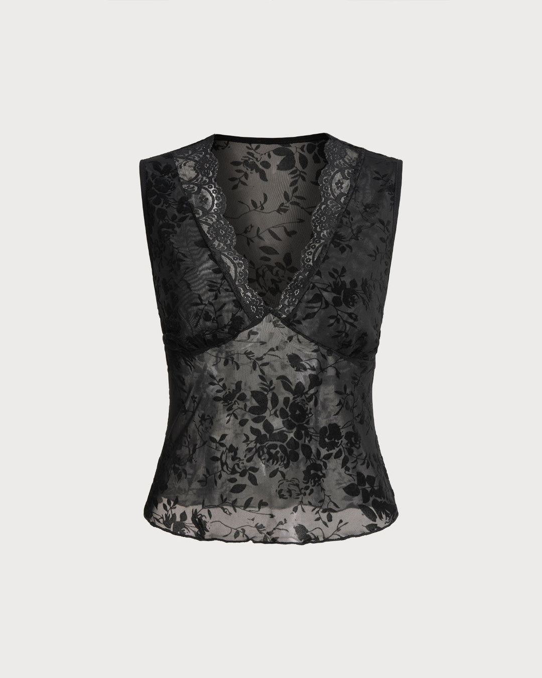 Morgan and Brooke | Lace V Neck Tank Top for Women in Black
