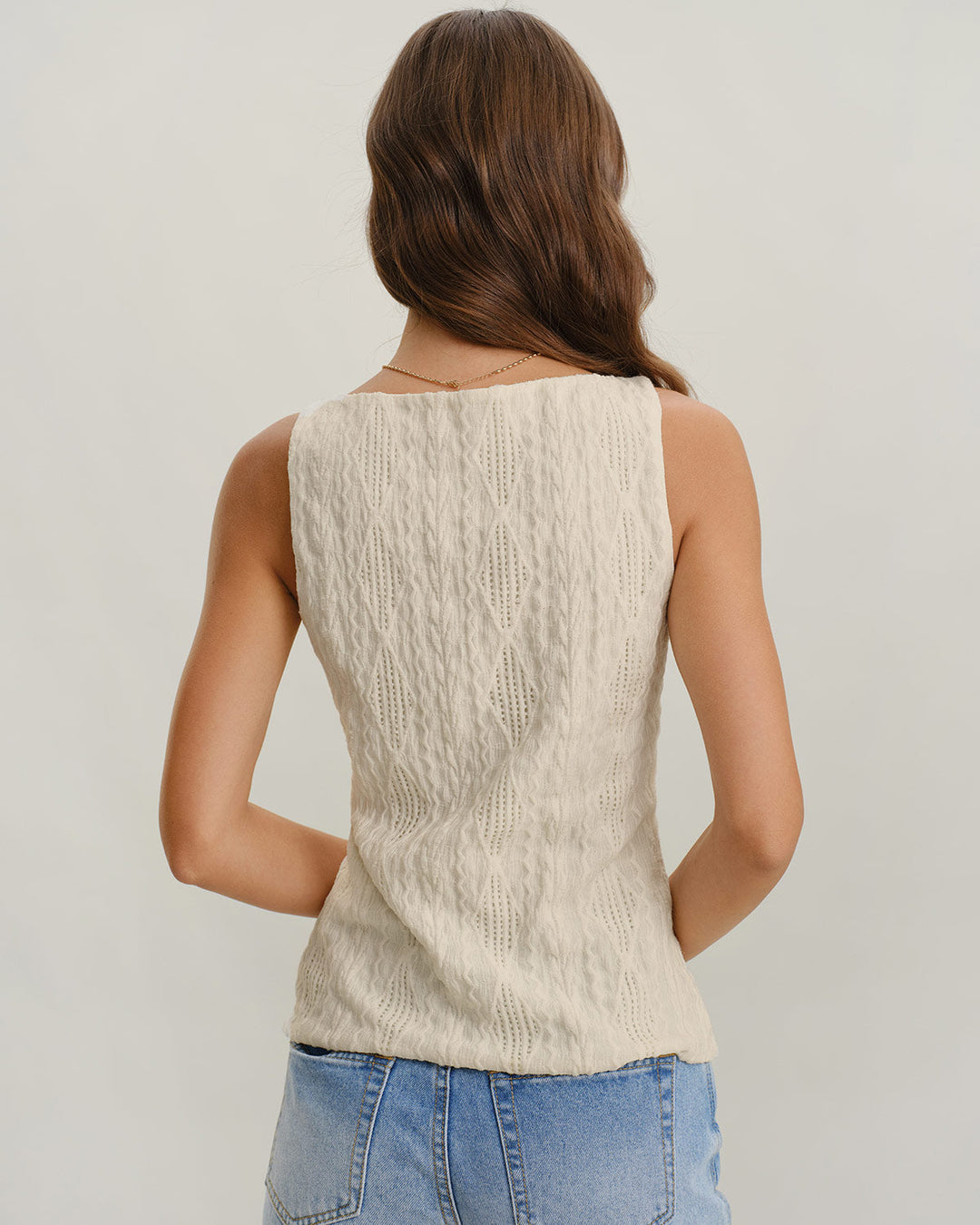 Morgan and Brooke | Beige Boat Neck Button Tank Top