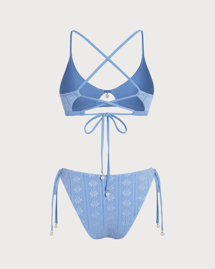 Morgan and Brooke | Floral U Neck Triangle Bikini Set, Women's, Blue, Regular Fit
