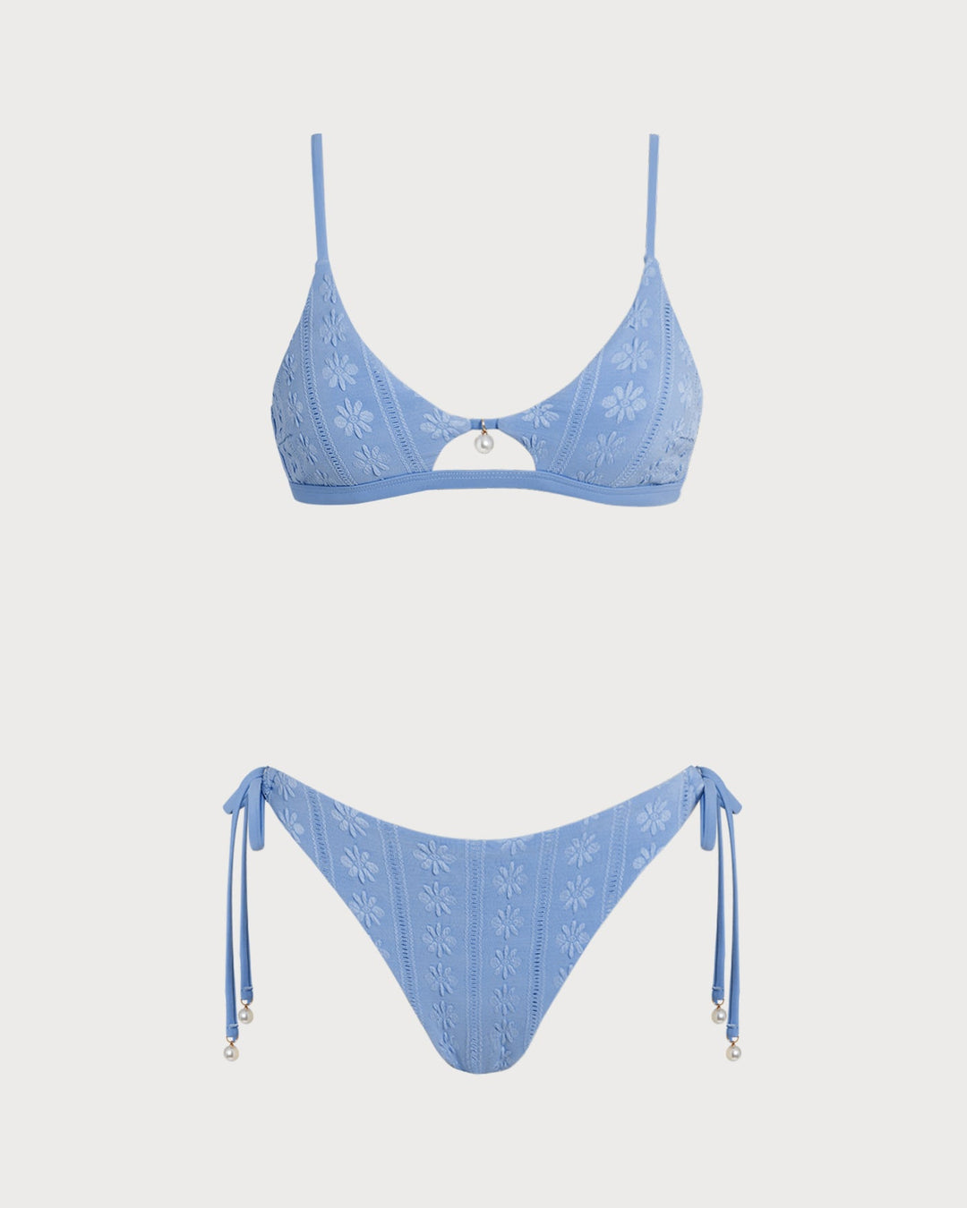Morgan and Brooke | Floral U Neck Triangle Bikini Set, Women's, Blue, Regular Fit