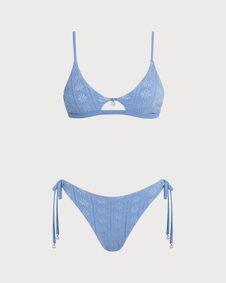 Morgan and Brooke | Floral U Neck Triangle Bikini Set, Women's, Blue, Regular Fit